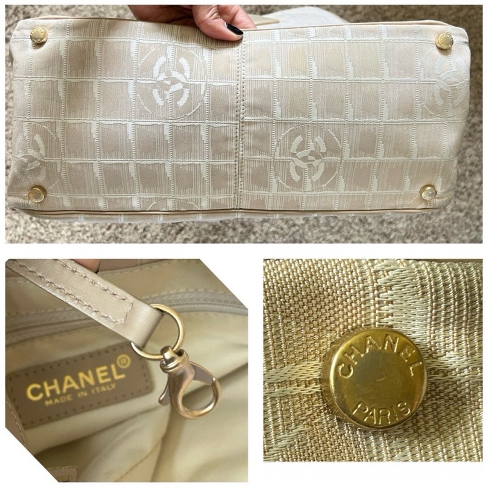 CHANEL Nylon Travel Tote Bag Handbag Cream